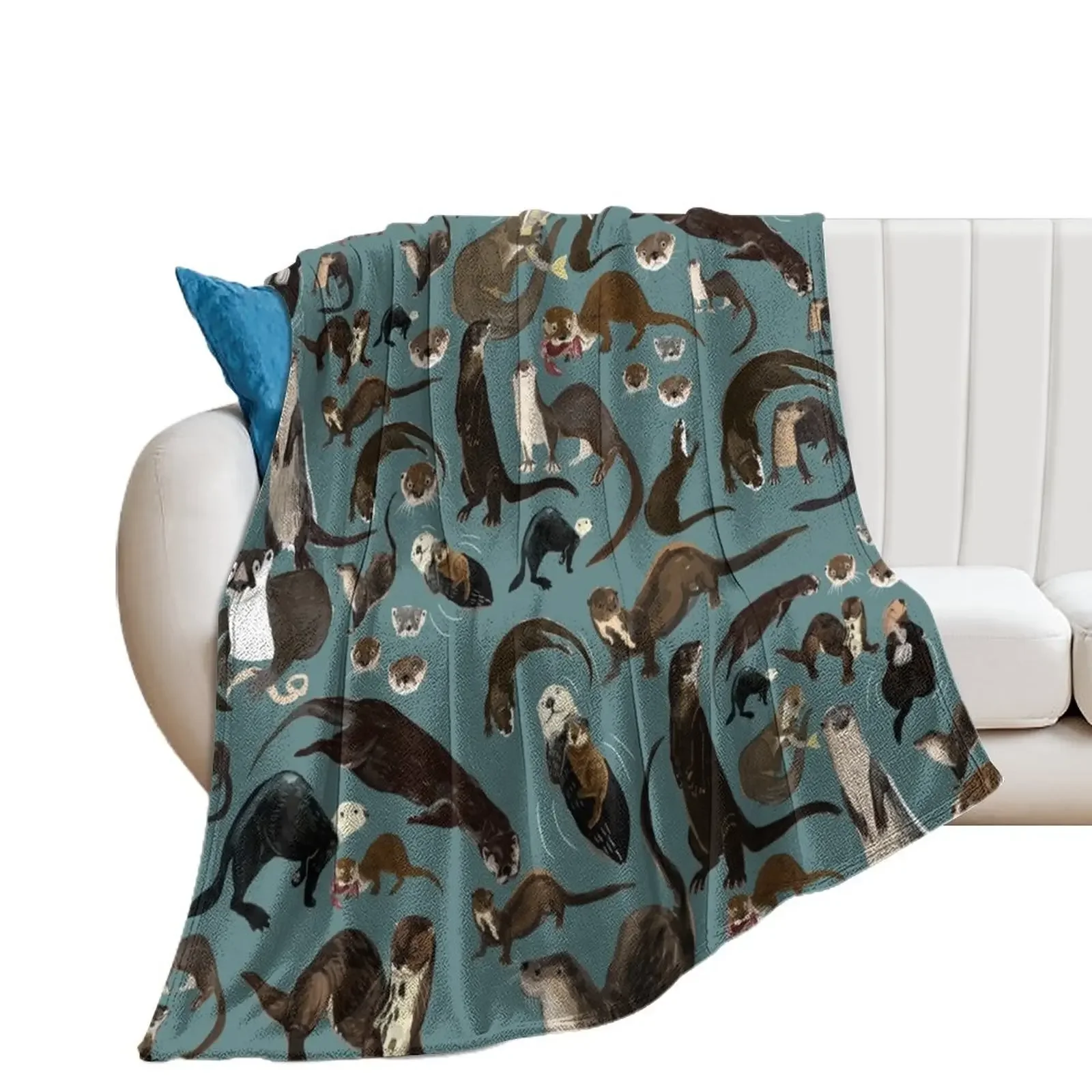 

Sea Otters Throw Blanket Warm Flannel Fabric Luxury Thicken Luxury Blankets