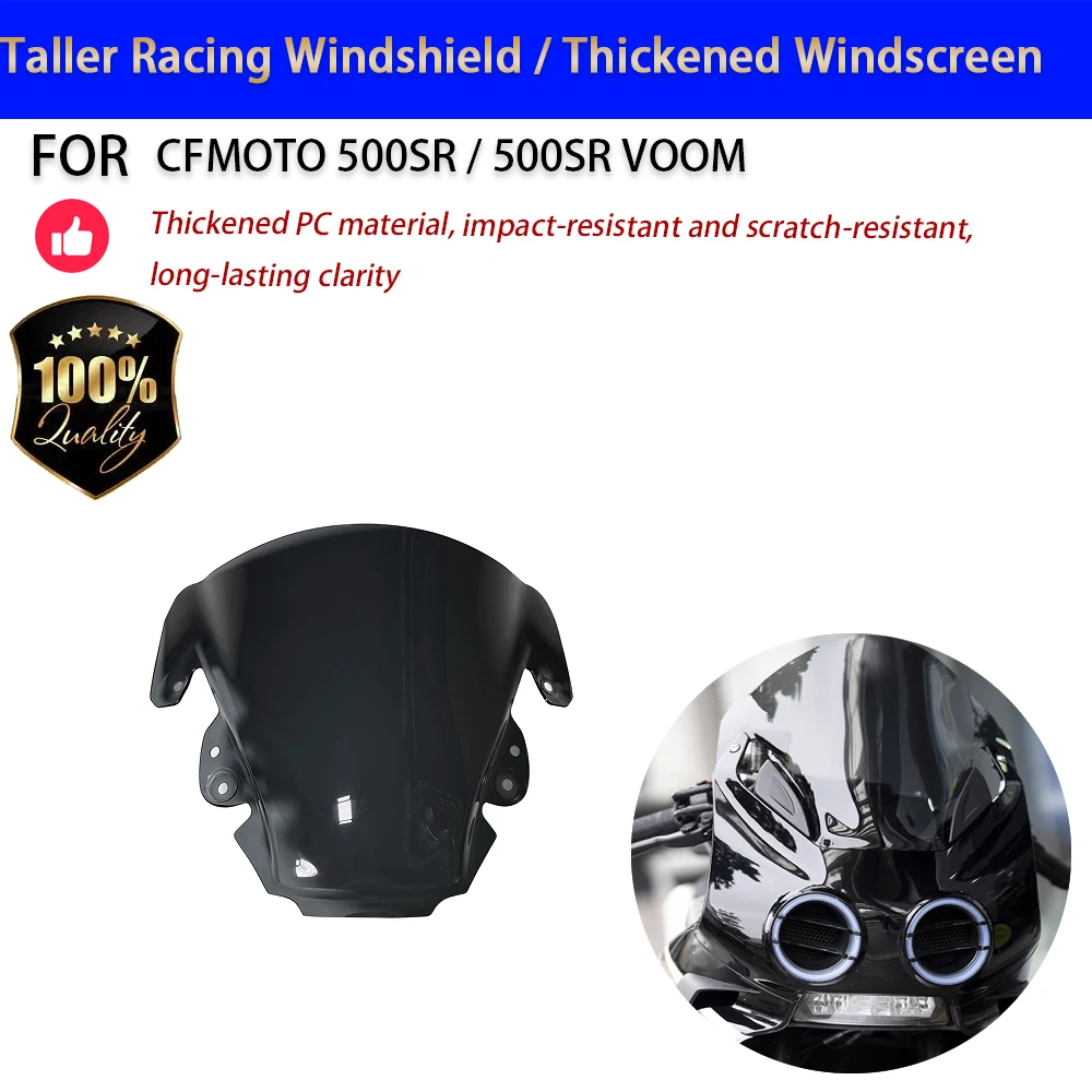 For CFMOTO 500SR VOOM Taller Racing Windshield Thickened Windscreen Smoked No-Drill Accesorios Moto