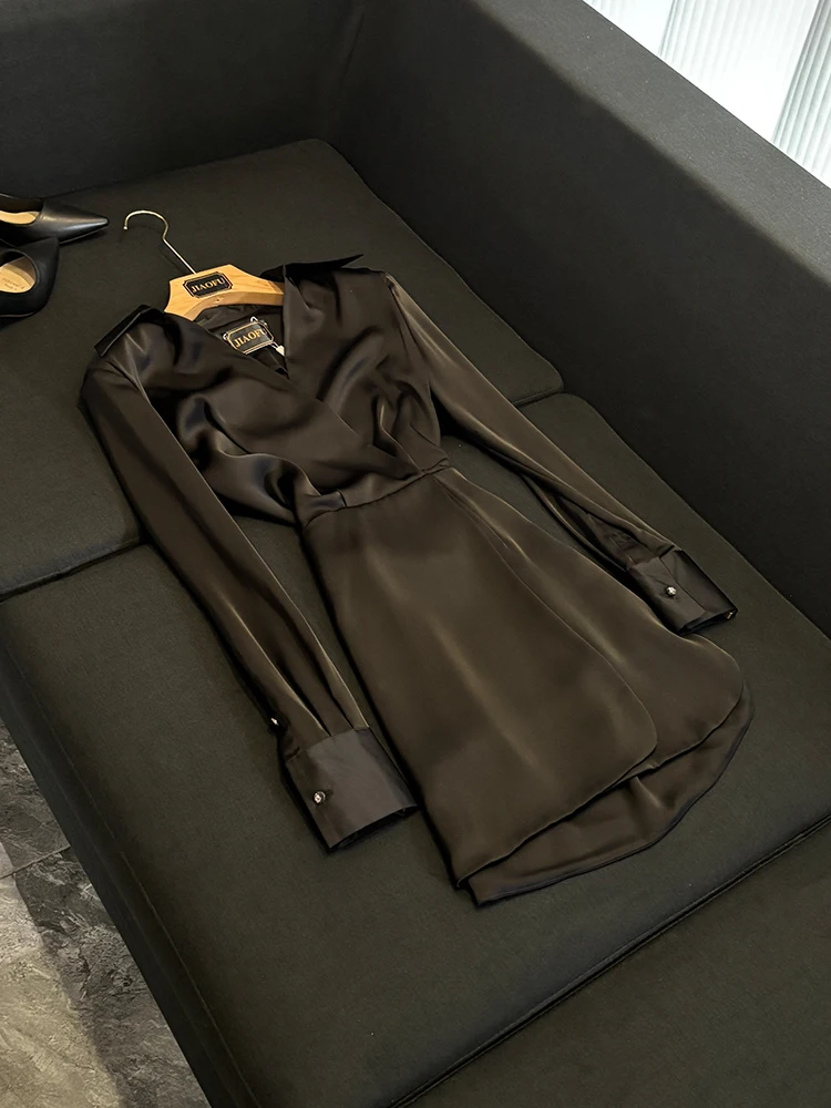 

Шелковый атлас Long Sve V-Ne Dr Slimming irt Sle Ci Commute Women's Faion Ele Ladylike High-End Feel Dr