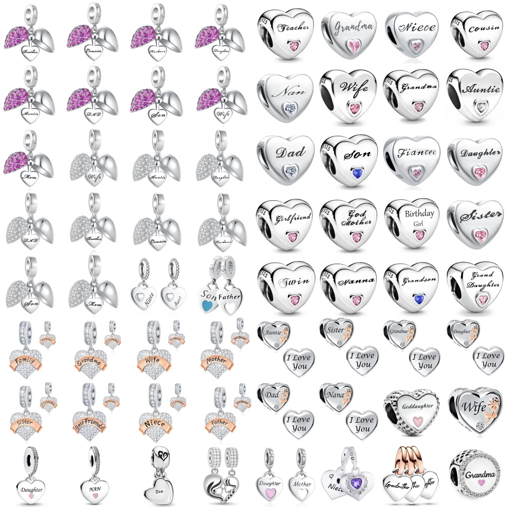 New 925 Silver Happy Family Members Grandma Wife Pendants Charms Beads Fit Original Pandora Bracelet DIY Jewelry For Women 2024