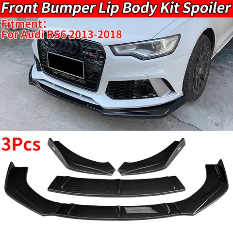 자동차 앞 범퍼 스플리터 립 바디 키트 스포일러 디퓨저 디플렉터, 탄소 섬유 룩 액세서리, 아우디 RS6 2013-2018 2016 2017