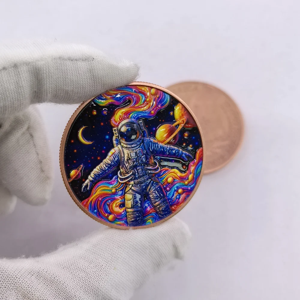 1 OZ .999 Pure Copper Round Colorful Space Astronaut Commemorative Coin Galaxy Planet Collection Art Medal Souvenir Gift