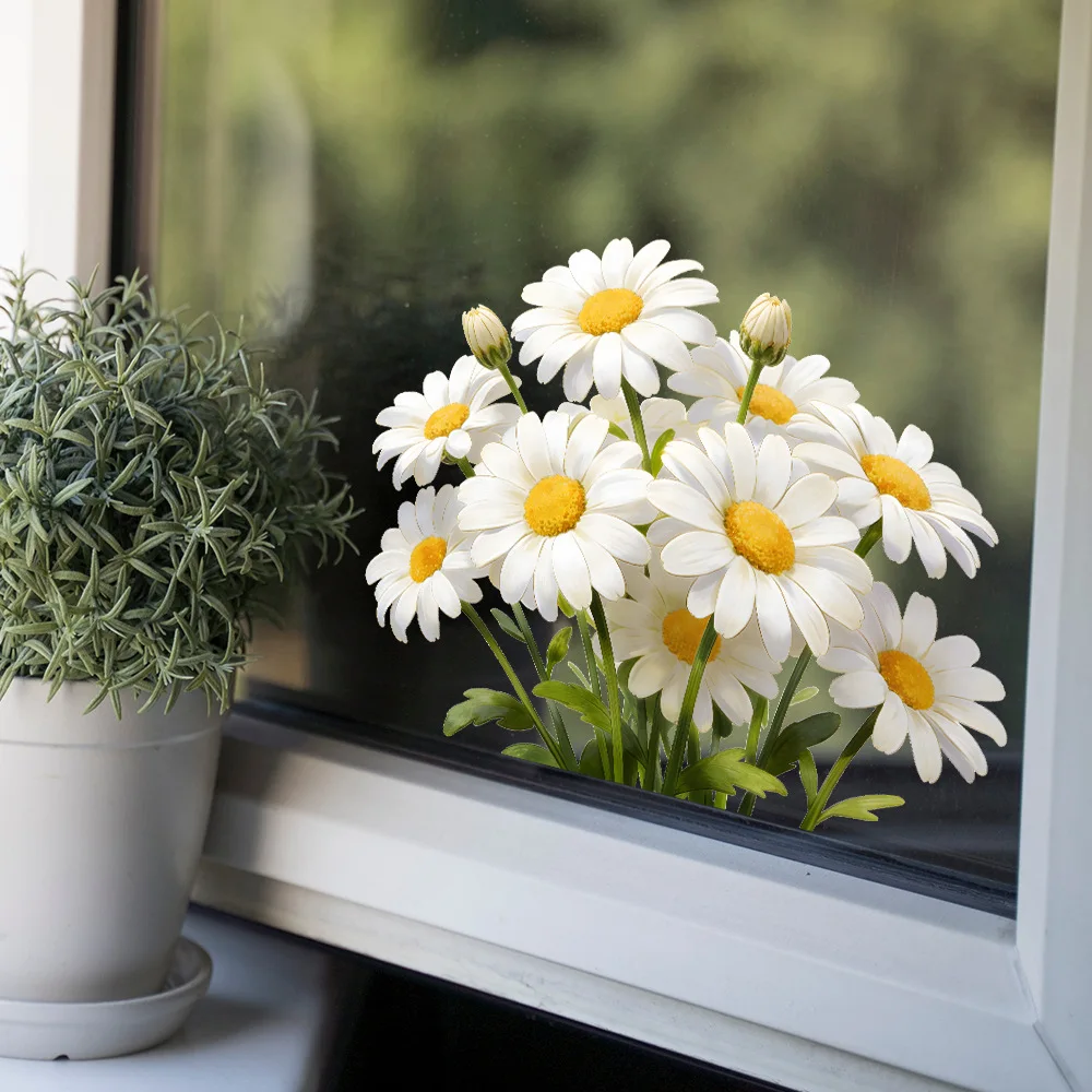 Fresh Daisy Flower Cluster Static Window Sticker, Home Decor Glass Door & Window Decal