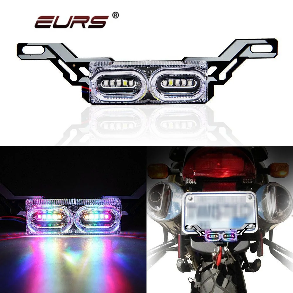 Motorcycle LED Strobe Tail Light Flashing License Plate Light RGB LED Universal Brake Light Warning Lamp 12V Colorful LED Bulb