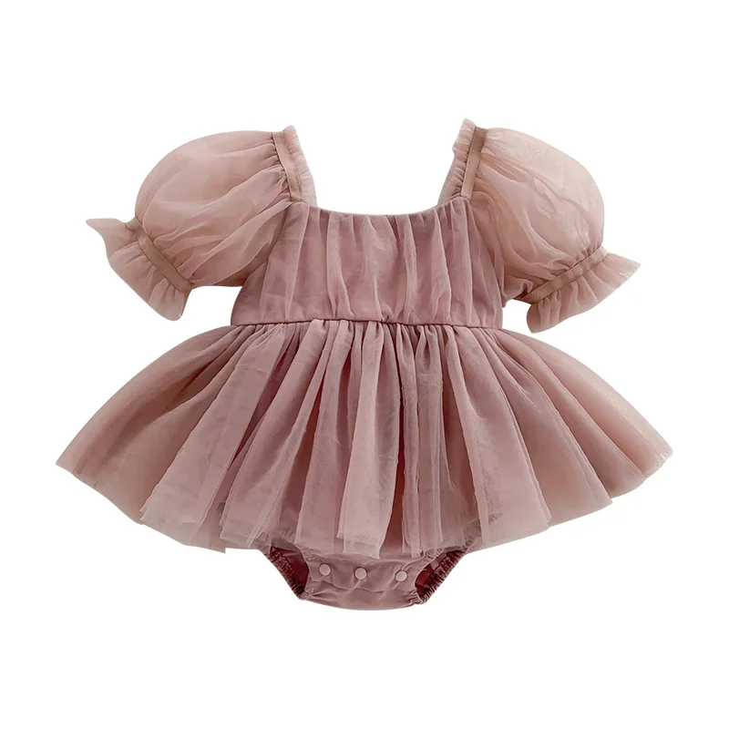 2024 Summer Baby Dress Jumpsuit Puff Sleeve Girls Tutu Dress Big Bow Newborn Clothes Pink White Sweet Princess Romper 0-24M