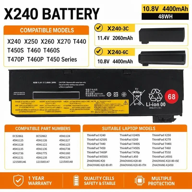 Applicable For Lenovo x250 x260 x270 T440S T450S T460 K2450 T460P X240 battery