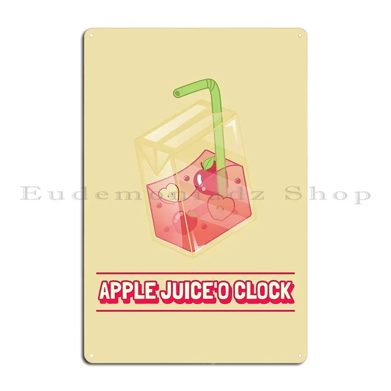 Kawaii Apple Juice O Clock Metal Plaque Wall Mural Garage Design Cinema Designer Tin Sign Poster