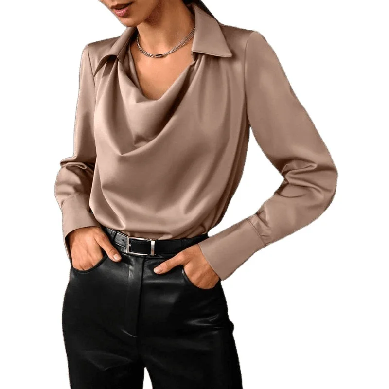 

2026 New Autumn Elegant White Blouse Women Long Sleeve Asymmetrical Collar Shirt Draped Top Fashion Minimalist Office Wear
