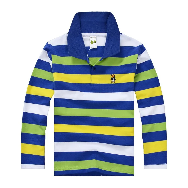 Autumn Polo Shirt Kids Clothes Tops Color Stripes Turn-down Collar Long Sleeve Polos Baby Boy Camisetas Boys Shirts Teen 3-15Yrs