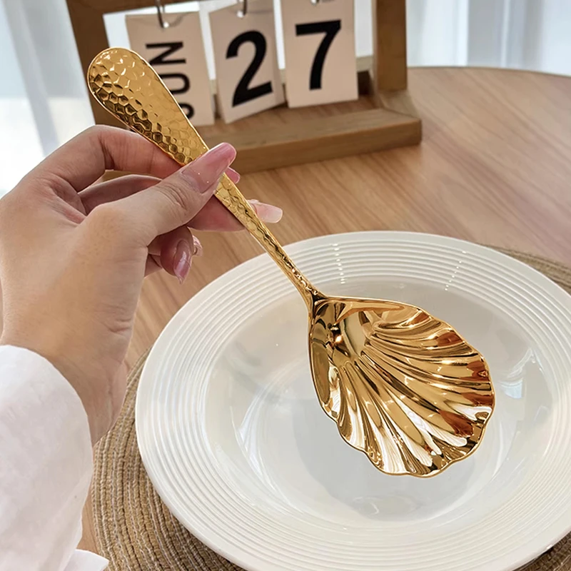 2 Pieces 304 Stainless Steel Flatware Serving Sets, 8.85-Inch Long Handle Slotted Spoons and Serving Spoons for Buffet, Banquet, Cooking, and Kitchen