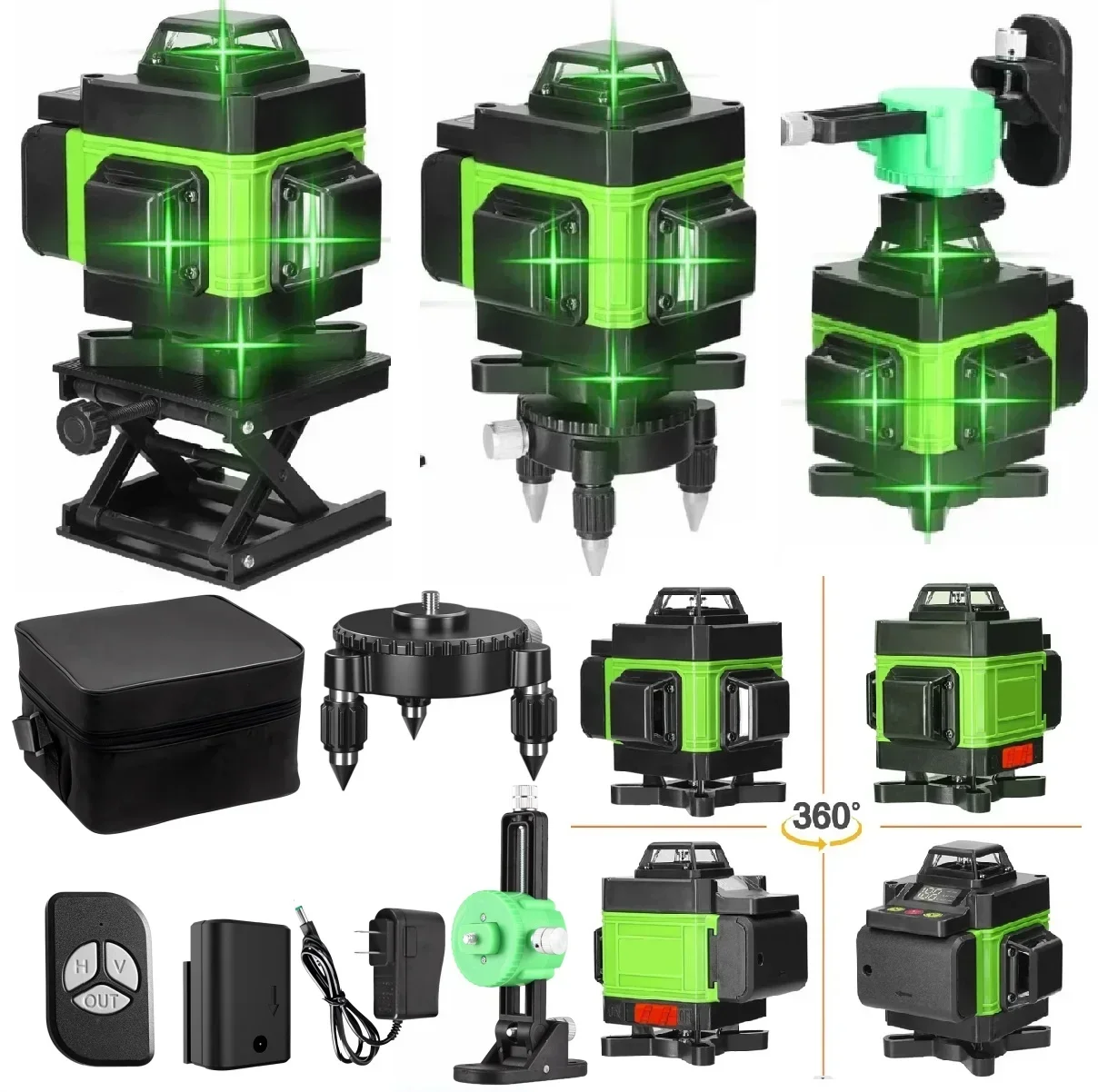 Nível a Laser Nível 16 Linha de Controle Remoto 360 Auto-nivelamento Horizontal Vertical Feixe Verde Nível Laser 4d Ferramentas Domésticas
