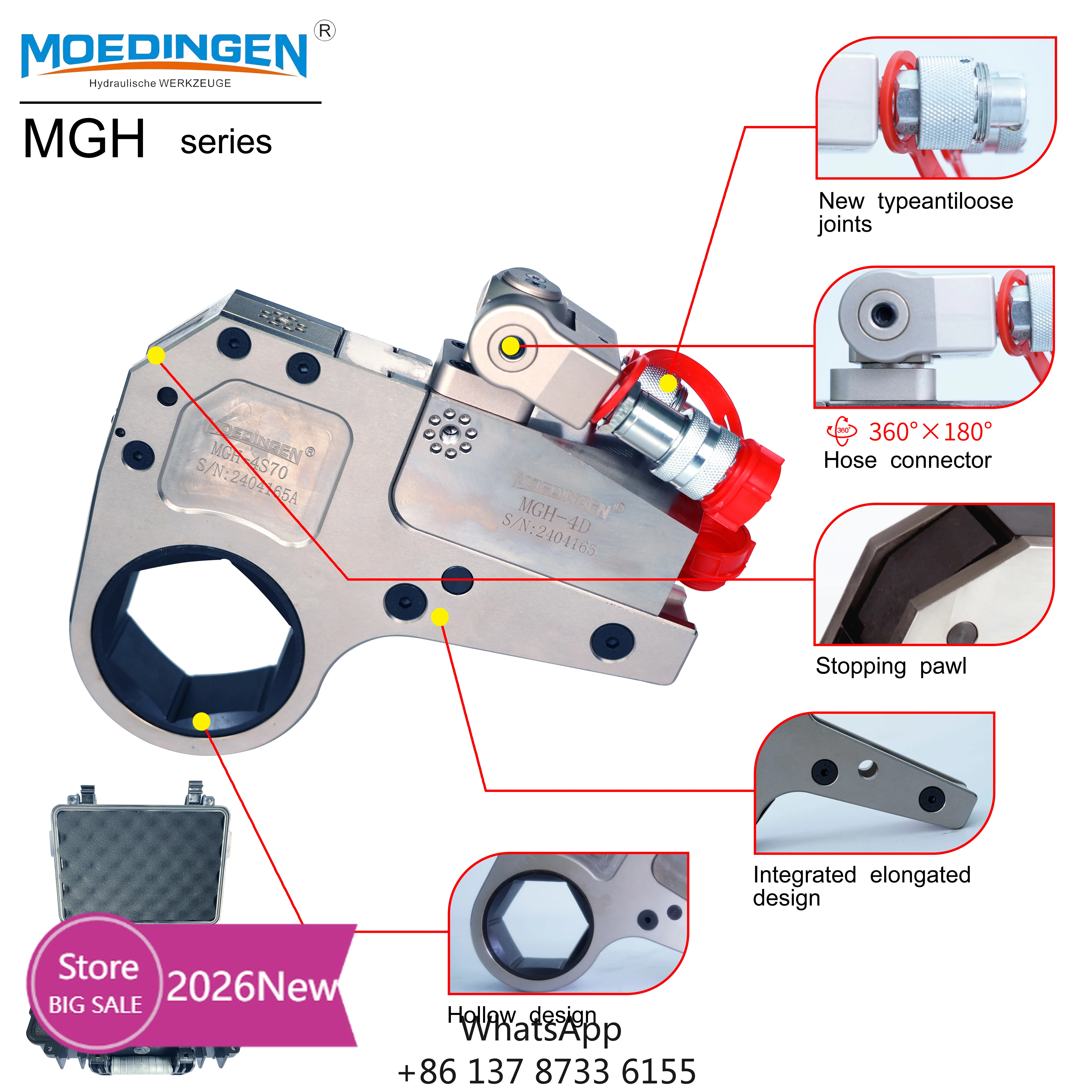 2026MOEDINGEN Ultra-thin MGH Series Hydraulic Torque Hollow Wrench For Wind Power & Ship Repair Wear-resistant Easy To Operate