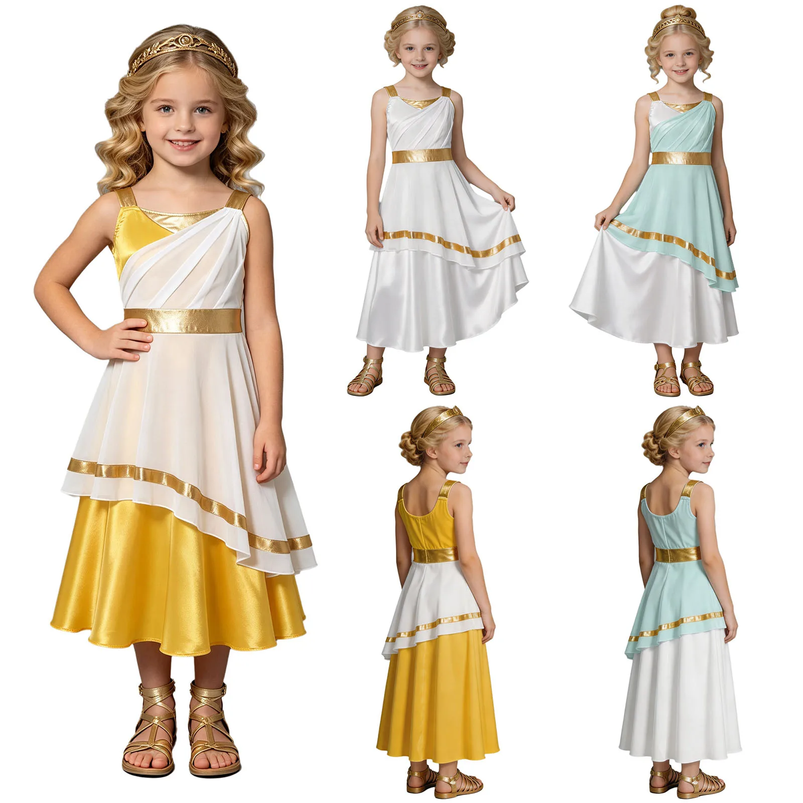 Kids Girls Praise Liturgical Church Worship Dance Tunic Dress Sleeveless Choir Robe Lyrical Dancewear Greek Roman Athena Clothes - view 2