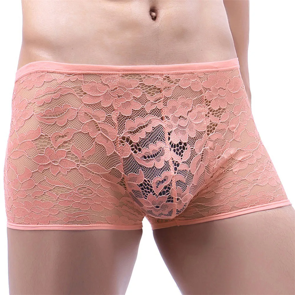 Sexy Mens Sissy Boxers Lace Thin Sheer See Through Briefs Semi-Transparent Underwear U Pouch Sissy Panties Shorts Underpants