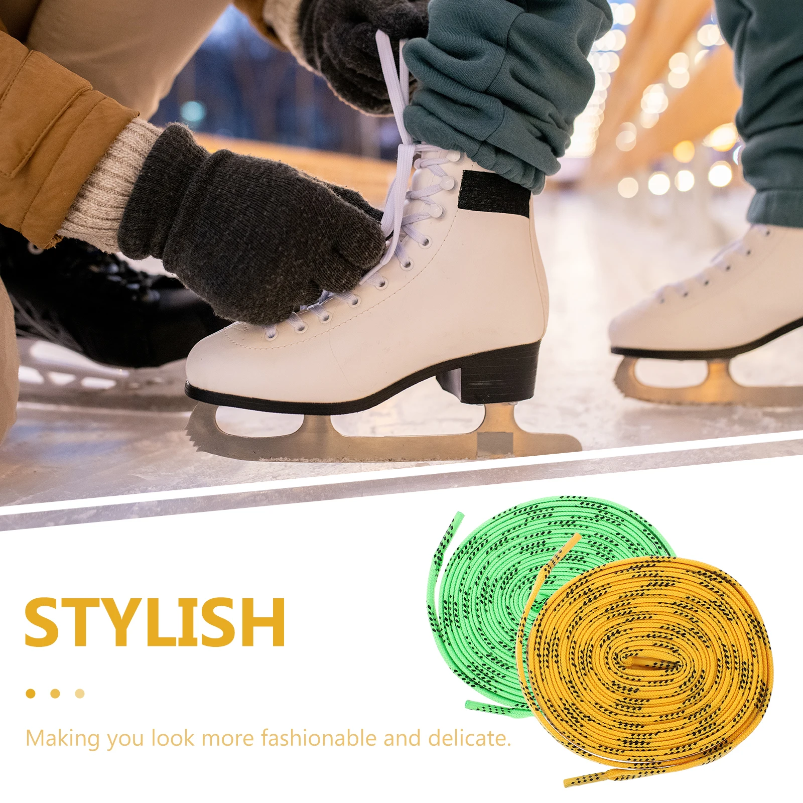 

2 Pairs Hockey Shoelaces Shoestrings Athletic Sports Waxed Polyester Skate Tightener