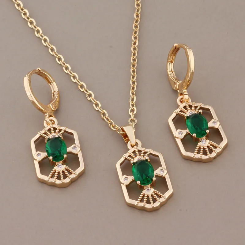 Vintage Earrings And Pendant Sets for Women Gold Color With Natural Zircon Hanging Earring Fashion Jewelry Set