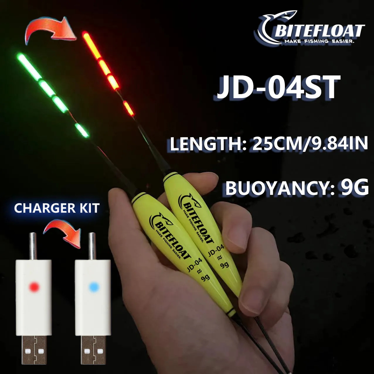 1Set Smart Vissen Elektronische Vlotter Led Licht Hengel Set Met Cr425 Oplaadbare Batterij Oplader Haak Kleur Veranderen Karper 2024 Nieuwe