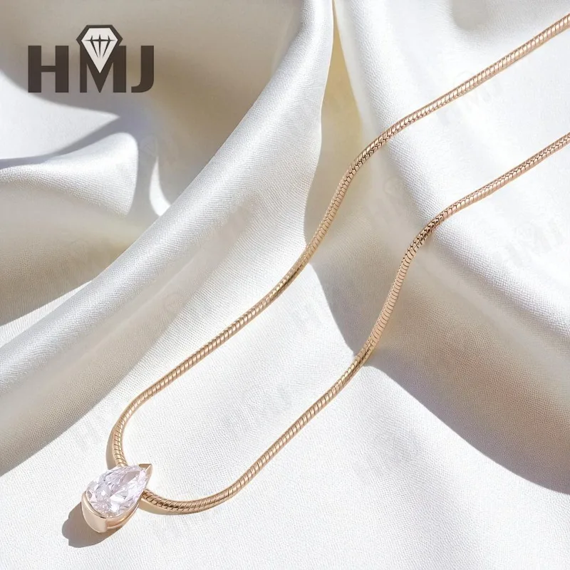2ct Diamond Necklaces 18K 14K 10K Gold Pear Shape Water Drop 18inch Snake Bone Chain with IGI Certificate Personality Cool Gift