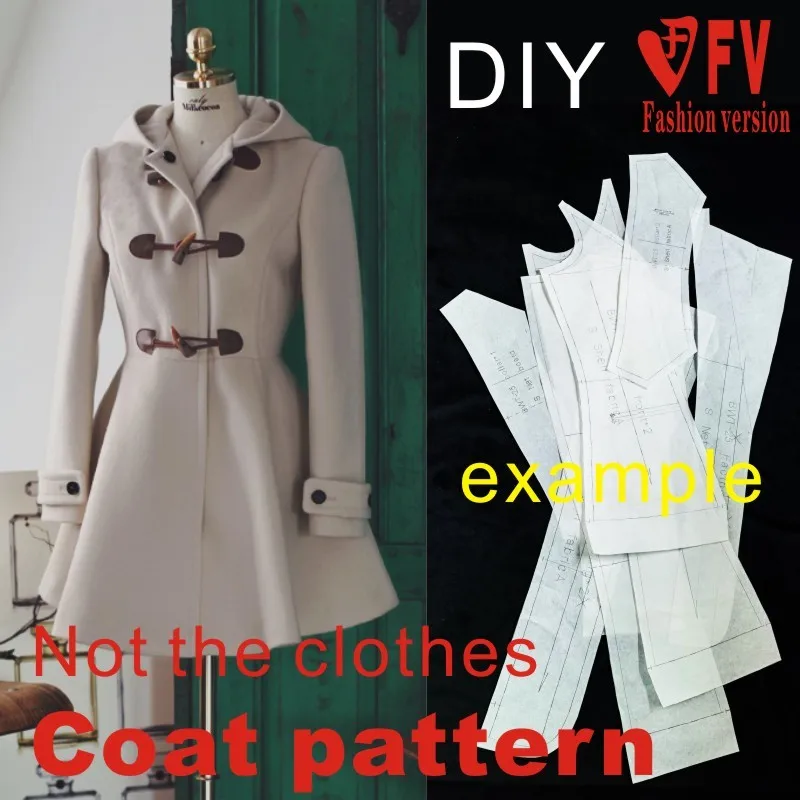 Women's hooded big swing coat coat 1:1 pattern garment sewing drawing BFY-119