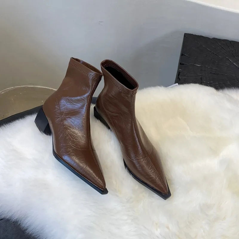 Pointed Ankle Boots Autumn and Winter Wild Women's Boots Fashion Thick Heel Thin Boots Special-Interest Design High-End Sense