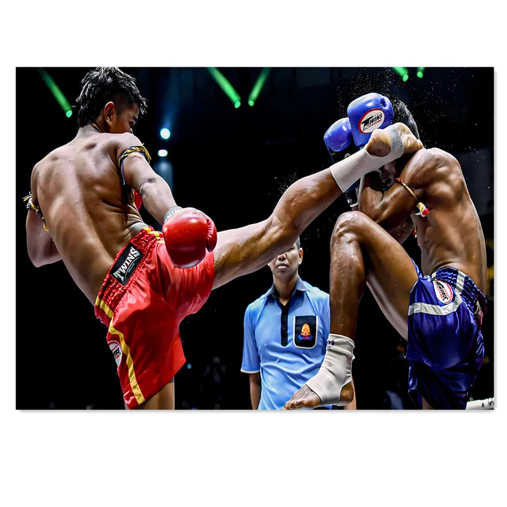 Muay Thai Kick Canvas Painting Fighter Kneeling Poster Wall Art Boxing Sport Man Cave Bedroom Living Room Home Office Gym Decor