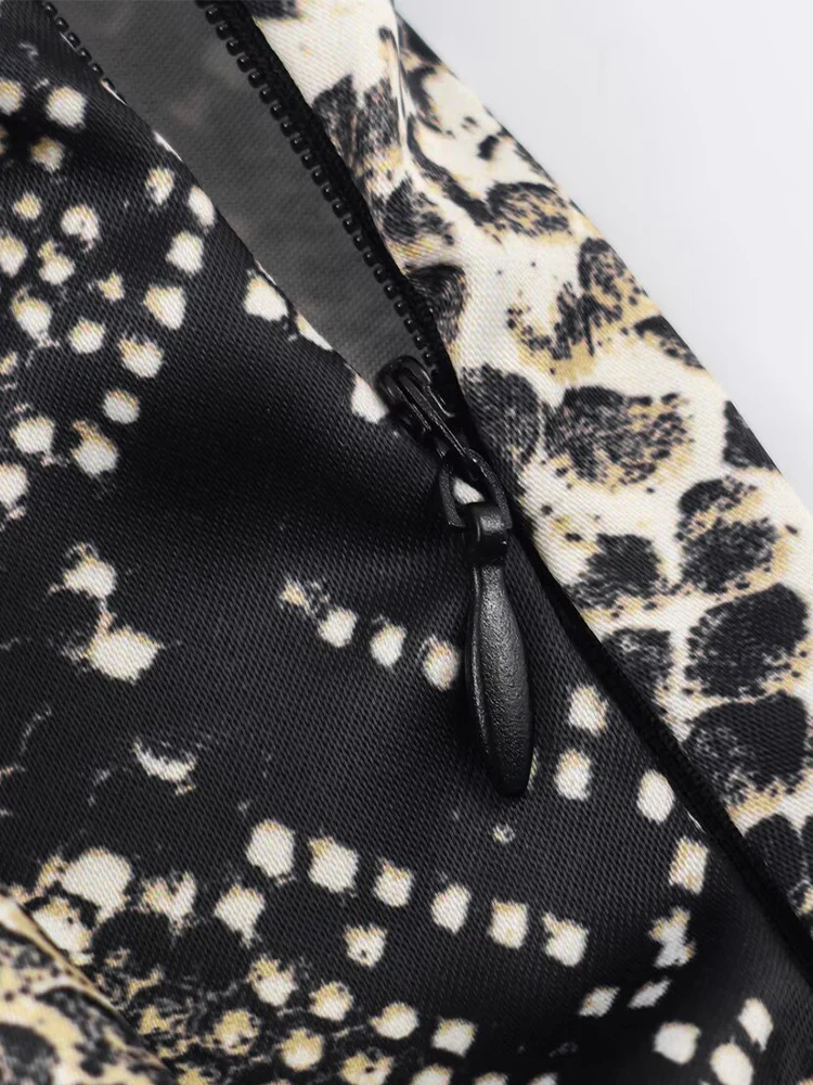 European and American style autumn new fashion trend women's clothing animal print mid-waist textured midi skirt