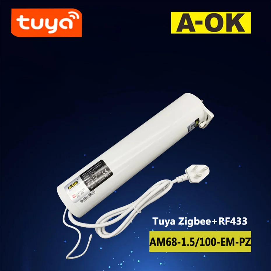 A-OK AM68 Tuya Zigbee Silent Curtain Motor,RF433 Control/Tuya app/485/Dry Contact Control,100-240V,Voice Control Alexa/Google