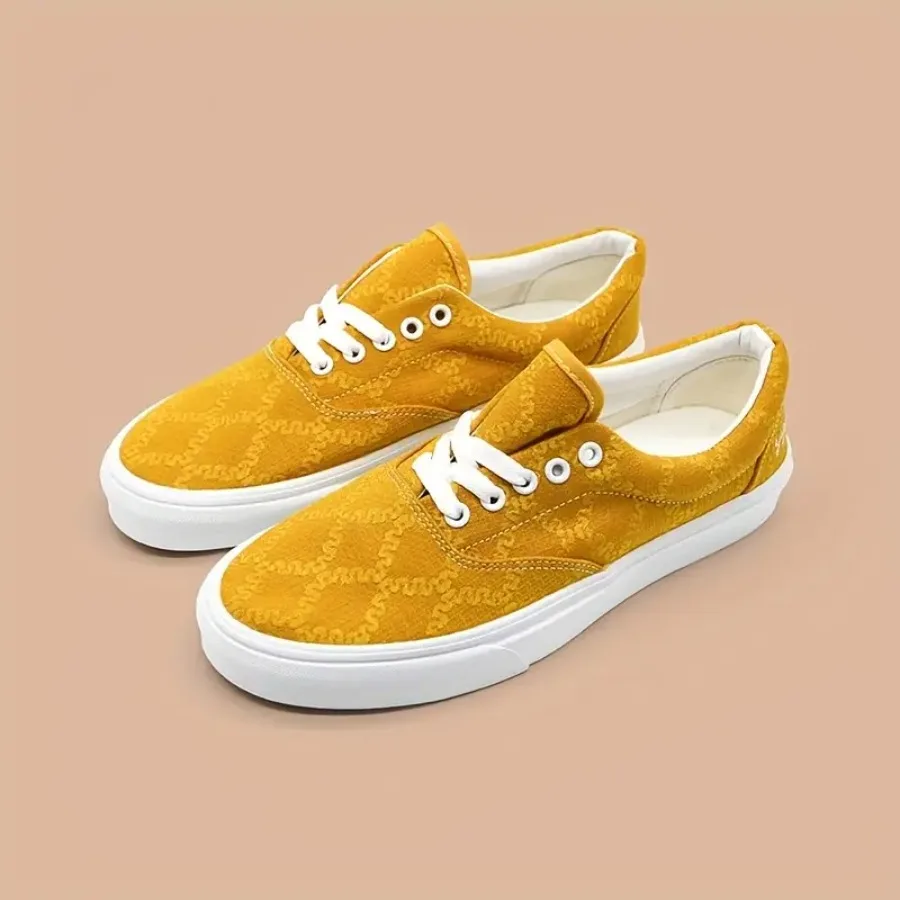 

[Trendy Fashion Casual Shoes] Trendy Fashion Yellow Casual Shoes Low-top Board Sneakers Easy-matching Niche Couple Style Canvas