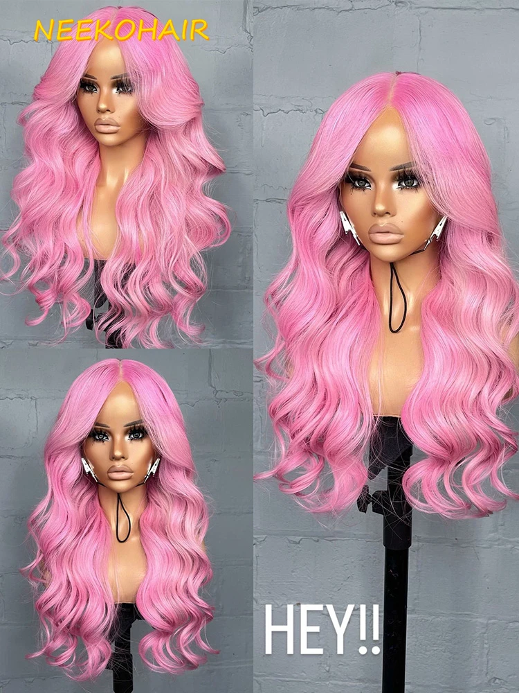 Peluca Frontal de encaje rosa 13x6 Hd, peluca rosa con encaje Frontal de color transparente prearrancado de onda suelta para mujeres, pelucas de cabello humano