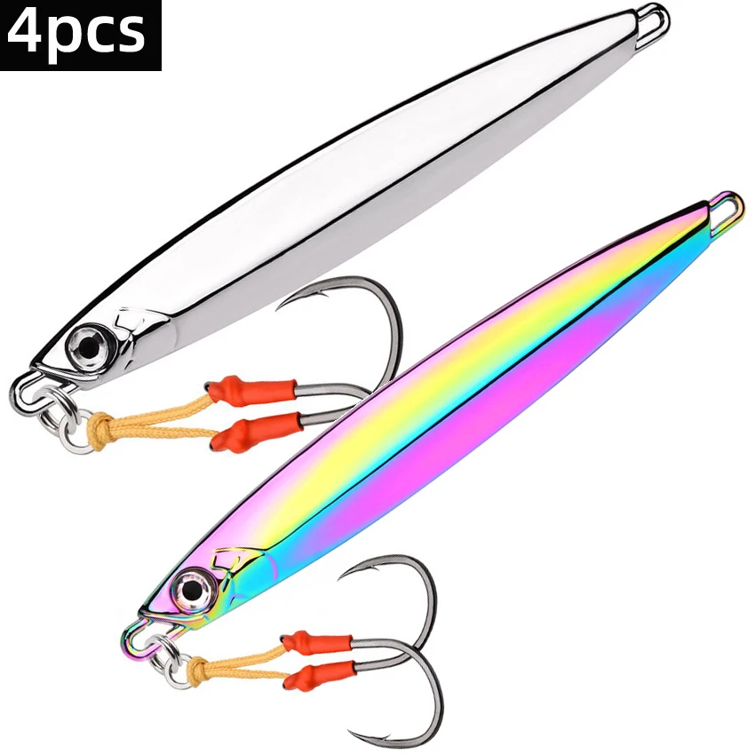 4pcs Metal Jigs 60g 80g 100g Sea Biomimetic Fish Iron Plate Bait Wobbler Fishing Lure Jig Artificial Ocean Boat Fishing