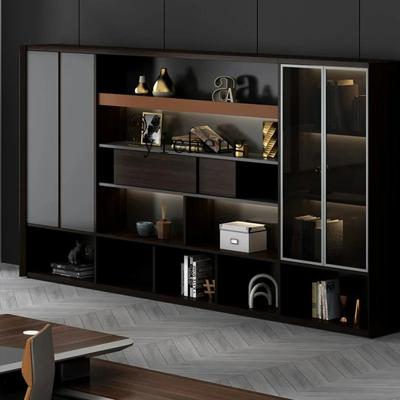 Office File Cabinet Office Background Cabinet Atmospheric Wooden Double Opening Sliding Door BookcaseD25