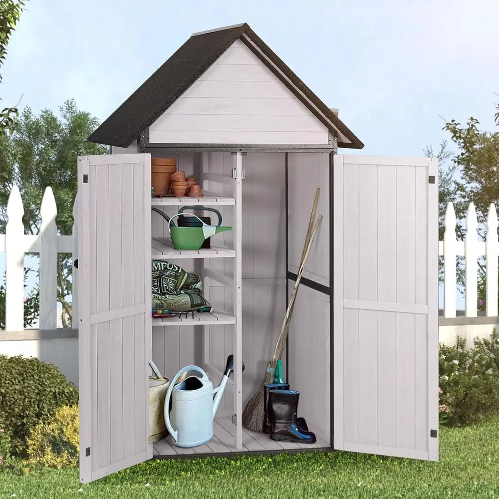 Sturdy Metal Outdoor Shed with Floor, Wooden Storage House with Adjustable Shelves, or Grey XL Garden Patio Lawn