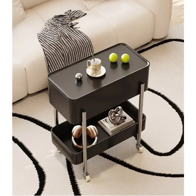 Italian wheeled movable trolley coffee table small apartment bedroom bedside table shelf sofa side table