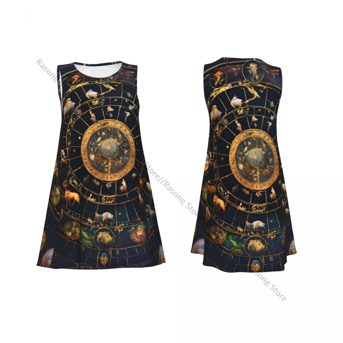ชุดสตรีฤดูร้อนชุดลําลองเสื้อยืดชายหาดปกคลุมกลุ่มดาวและ Starry Sky Tank Dress