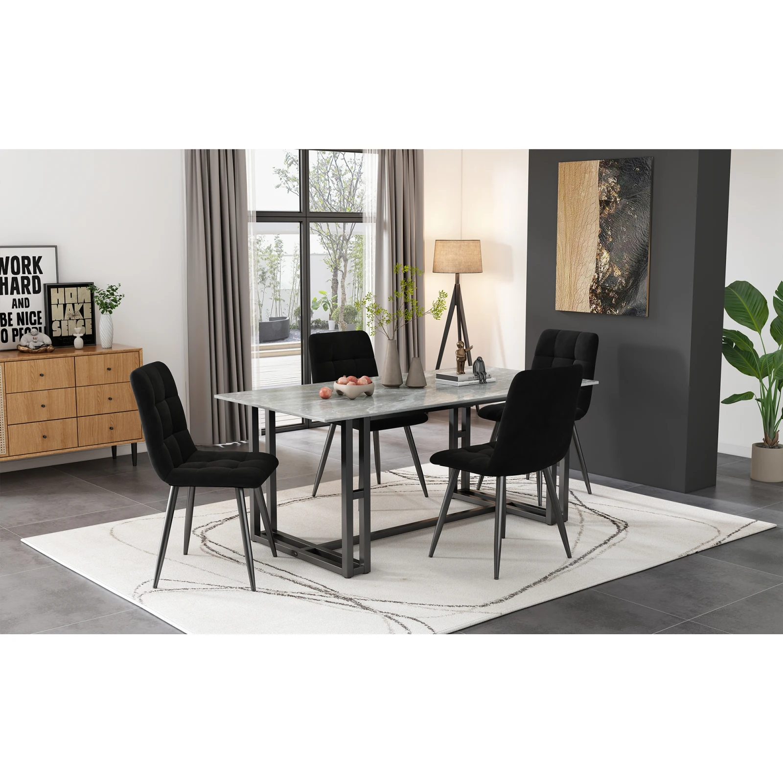 Rosahqnda Esszimmerstühle, Set of 4, gepolsterte Designer-Stühle mit Rückenlehne, Sitzfläche aus Velvet/Linen und Metallgestell – Detail 1