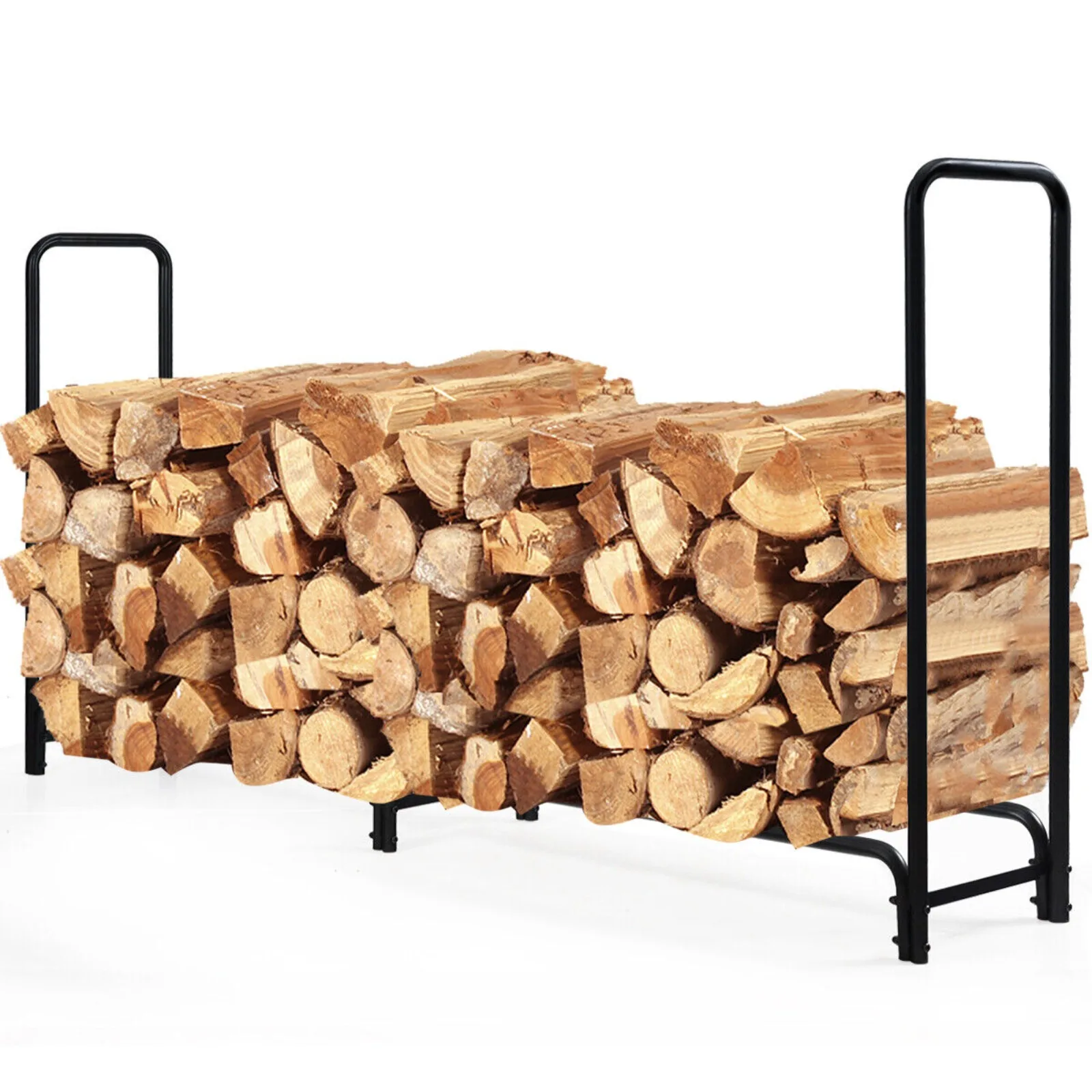 8 Feet Outdoor Steel Firewood Log Rack Wood Storage Holder for Fireplace Black United States