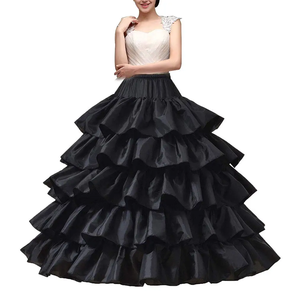 Rok Crinoline wanita 4 Hoop, Rok bola lapisan Ruffles 5, rok Dalaman setengah selip untuk pernikahan pengantin