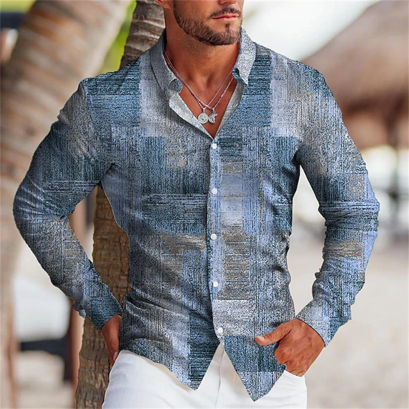 Camicia slim con colletto a maniche lunghe da uomo stampata a righe temperamento 2024 Nuovo abbigliamento quotidiano Top da tiro per riviste all'aperto da uomo