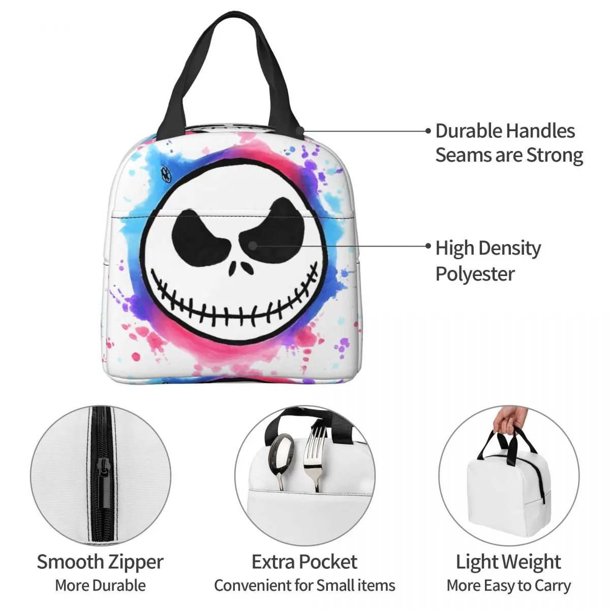 Halloween Jack Face Skull Insulated Lunch Bags borsa termica Lunch Container Tote Lunch Box ad alta capacità Girl Boy Beach Outdoor