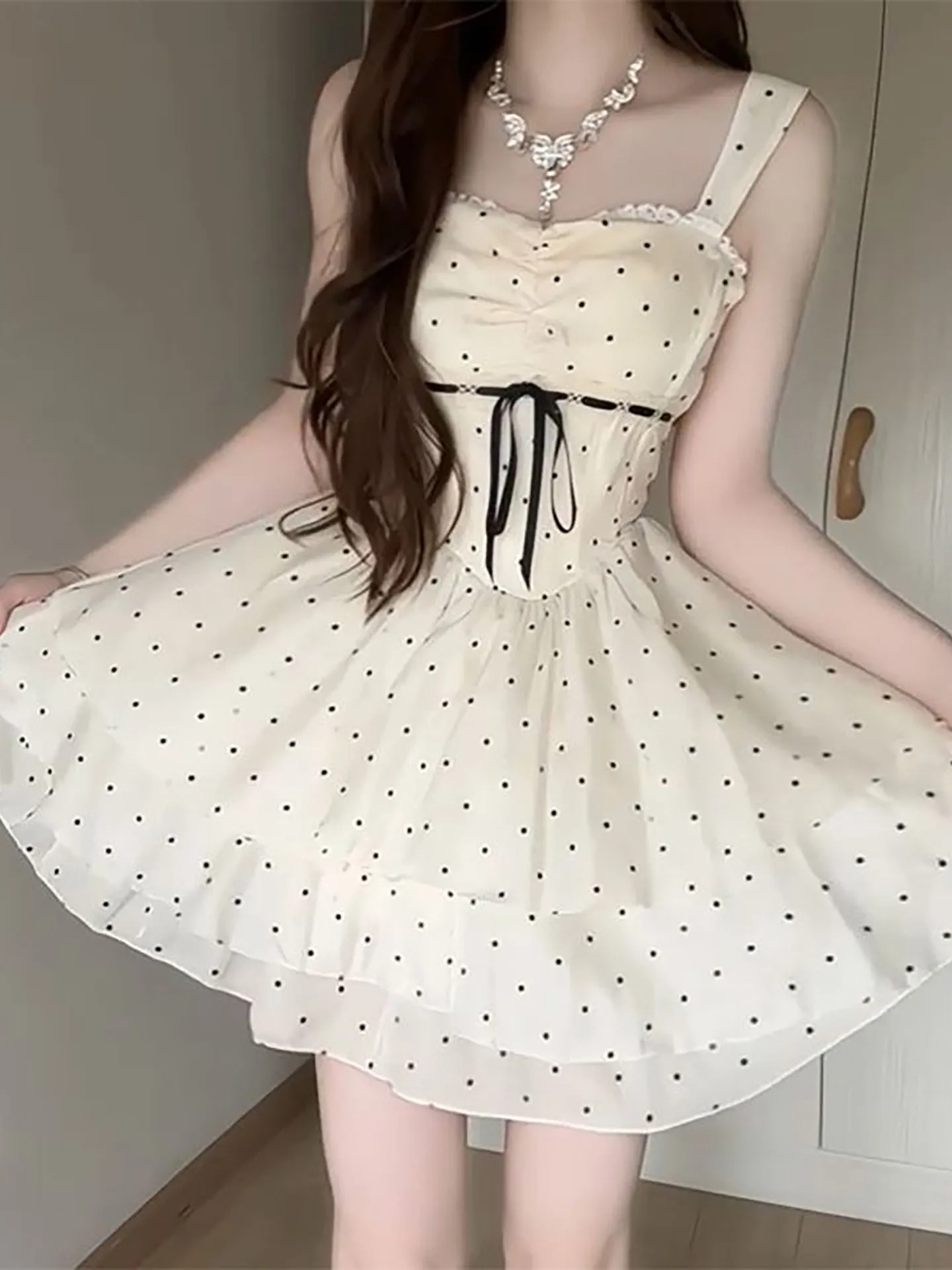ballet-soft-polka-dot-white-strapless-dress-waist-cinched-double-layered-skirt-puffy-cake-skirt-high-waist-a-line-summer-dress