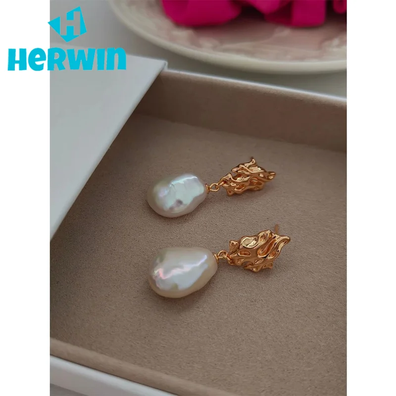 

NEW ​ Full Body S925 Pure Silver Plated With 18K Real Gold | Baroque Pearl Earrings 100724