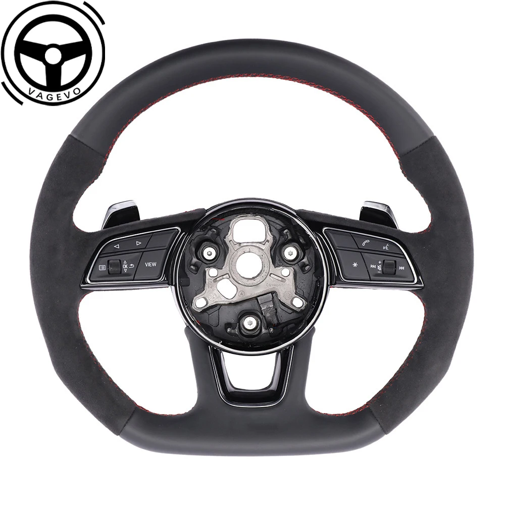 

Leather Flat Bottomed Steering Wheel For Audi A4 B9 Semi Suede Leather Multifunctional Steering Wheel With Paddles