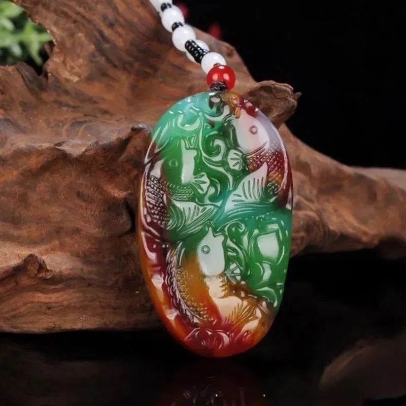 

Подвеска с плавающим цветком из натурального нефрита, простой мужской и женский кулон из красочного нефрита (веревка с произвольным узором), античный стиль