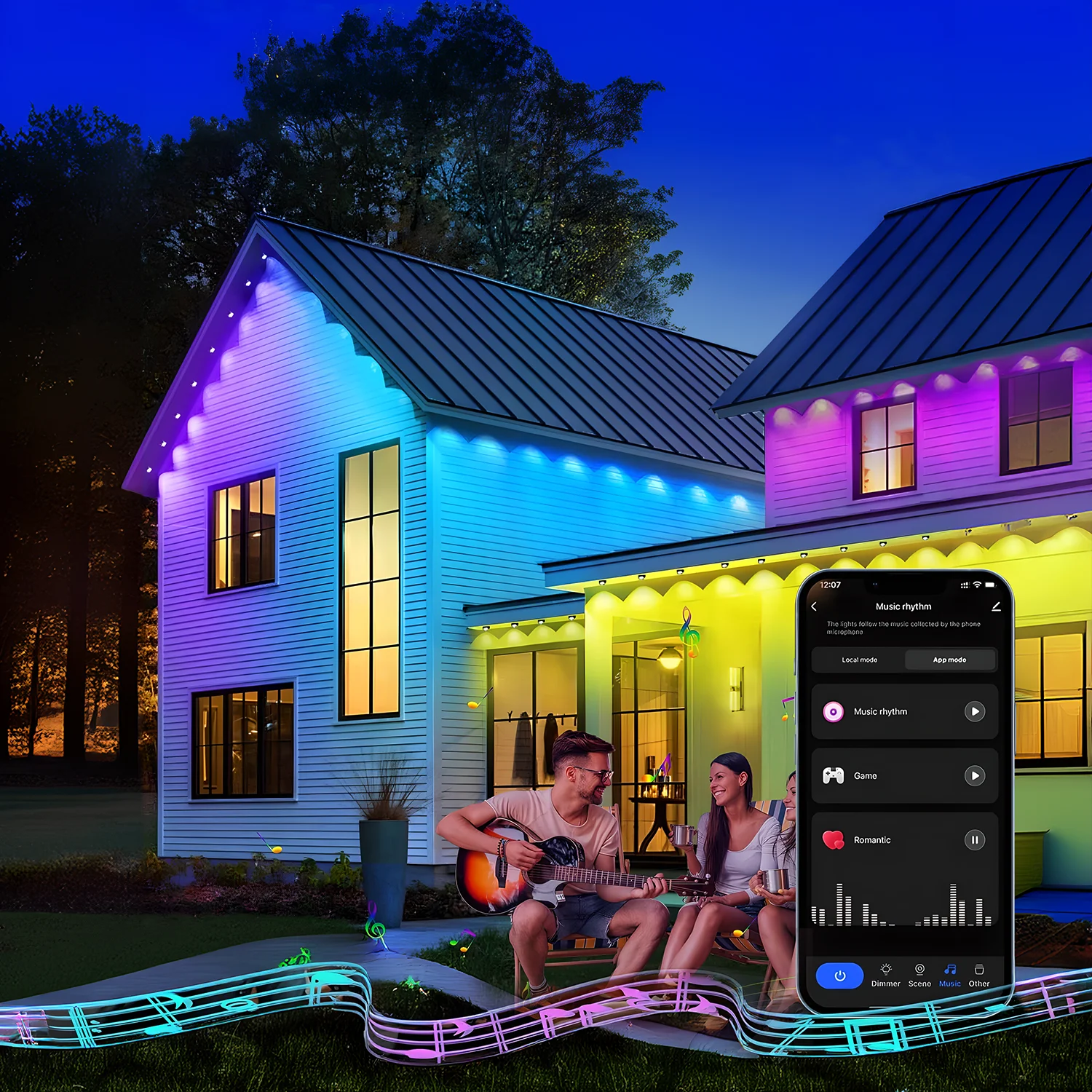 20M APP Permanent Outdoor Eaves LED Lights Waterproof Smart RGBIC String Lights DIY Scene Full House Christmas Holiday Lighting