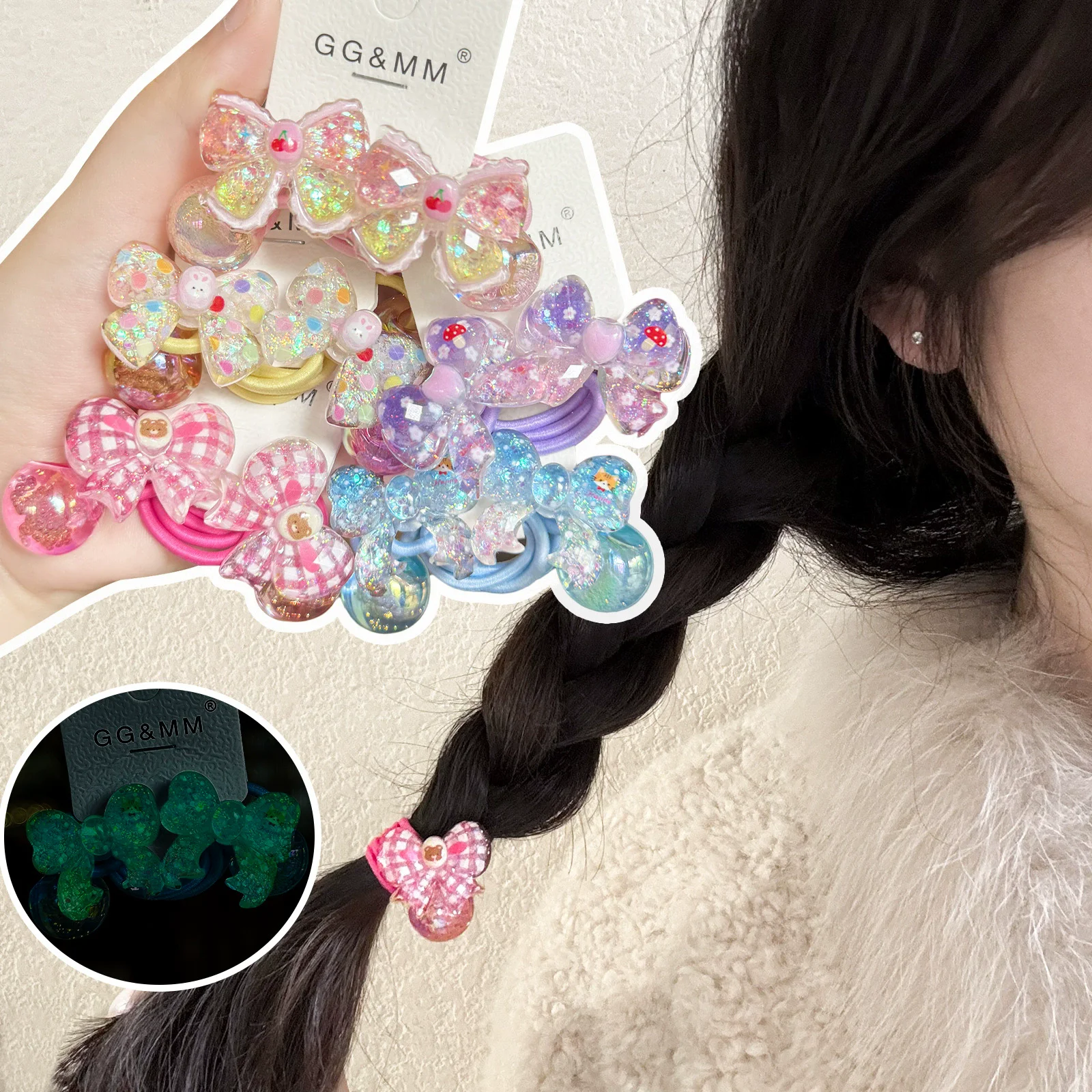 

2pcs/lot New Lovely Colorful Rabbit Bow Bear Girls Elastic Hair Bands Hair Accessories Children Hair Ties Baby Headwear