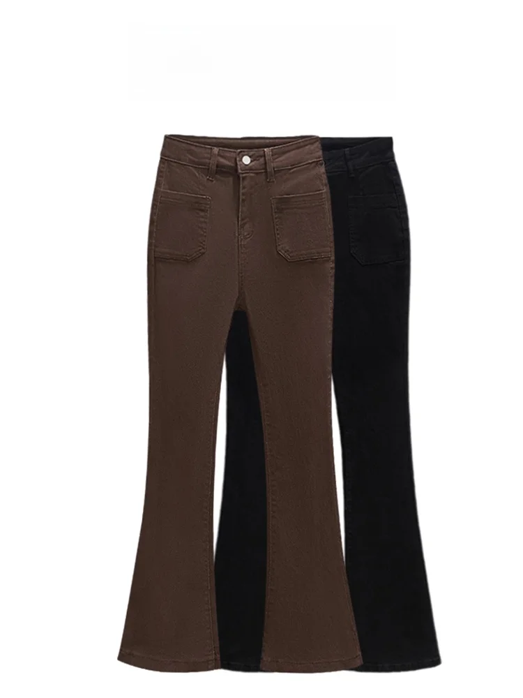 

High Waist Fce Lined Retro American Sle Women's Jeans Spring Casual Micro Flared Pants Slimming Effect CARA CLUB