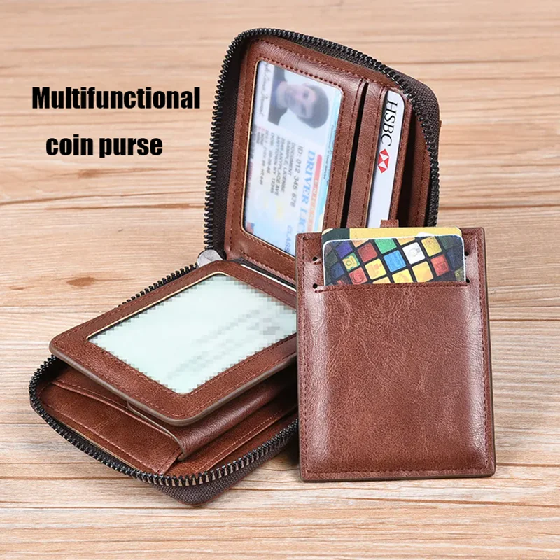 Zipper wallet multifunctional leather wallet credit card holder bag for men and women coin purse