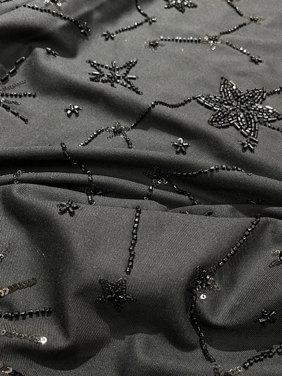 

Niche Designer Tailor Executive Business Suit Fabric Black Leisure Cargo Bottom Cloth Embroidered Starry Bead Tube