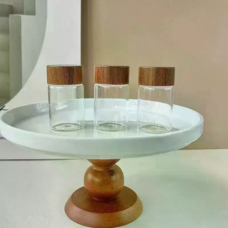 3Pcs Mini Glass Bottles Portable Airtight Coffee Bean Jars Candy Spice Jars Wooden Lid Storage Boxes Sealed Airtight Canisters