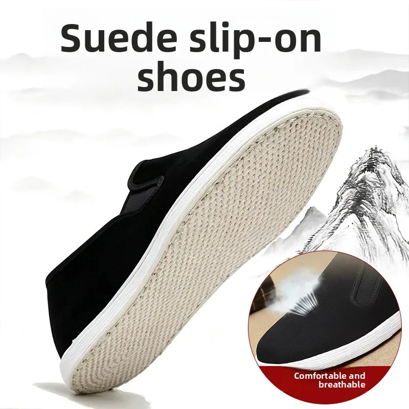 Beijing Old Handmade Men's Cloth Shoes Black Multi-layered Sole Slip-On Anti-slip Soft Bottom Breathable Casual Footwear
